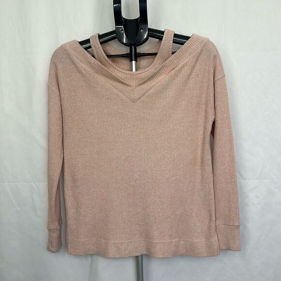 Anthropologie Saturday Sunday Cloud Fleece Cold Shoulder Sweater in Pink XS - Picture 1 of 9